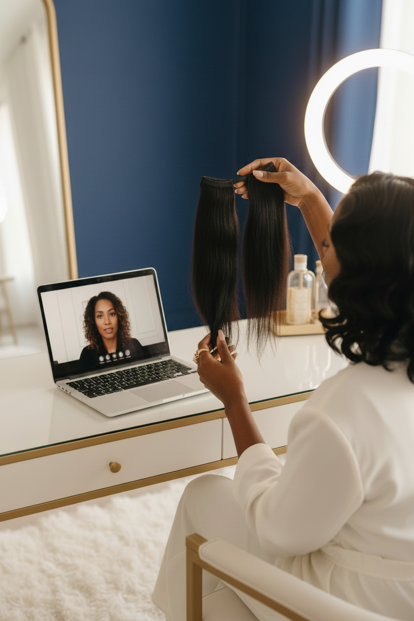 Virtual Hair Extension Consultation - Blue Background